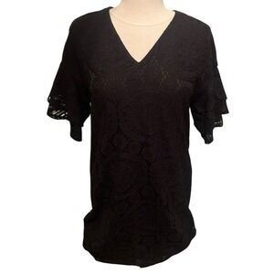 Rabbit Rabbit‎ Rabbit Lace V Neck Black Dress 6 Whimsigoth Modern Romantic LBD